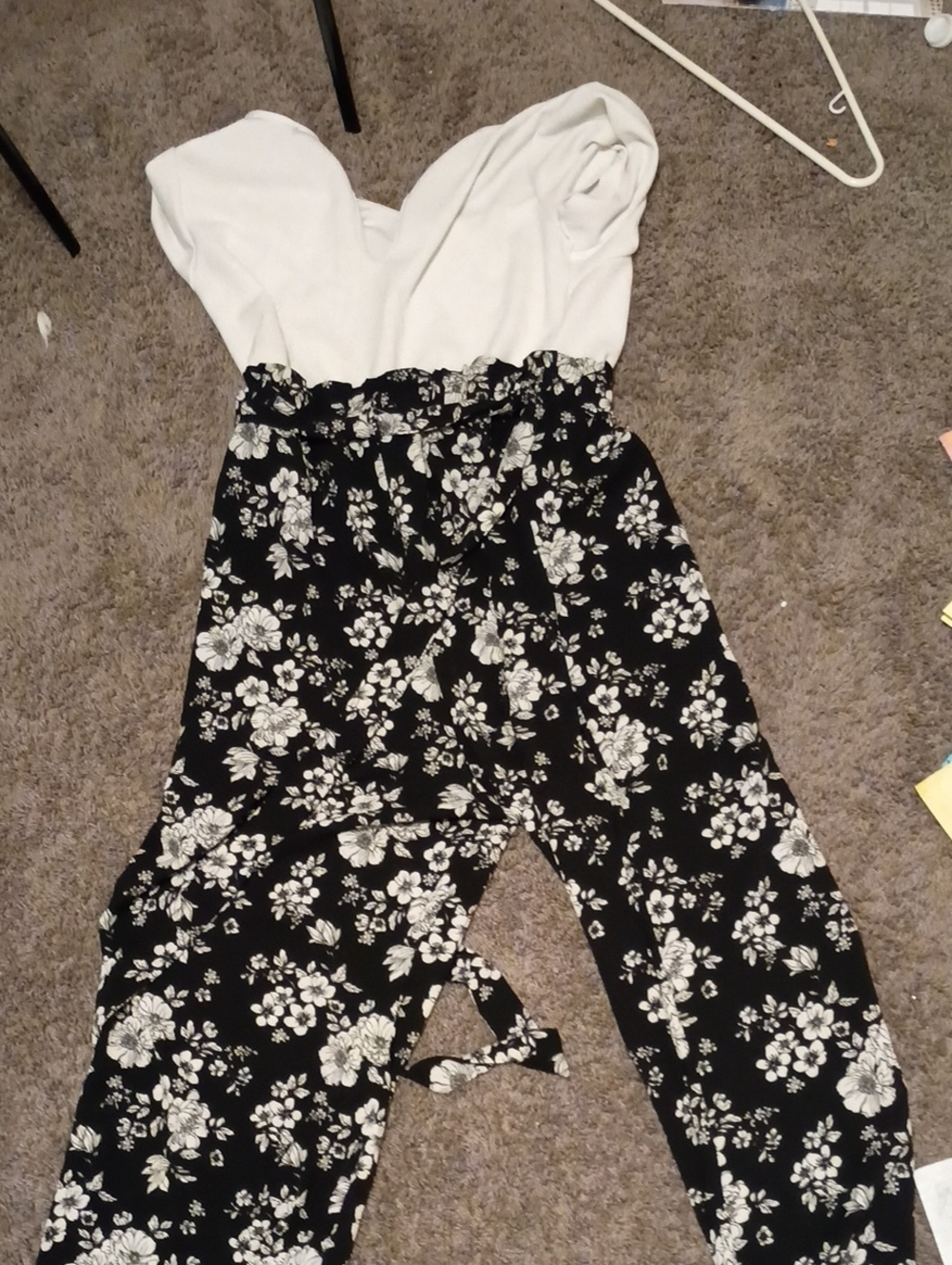Justify Black & White Floral Strapless Jumpsuit